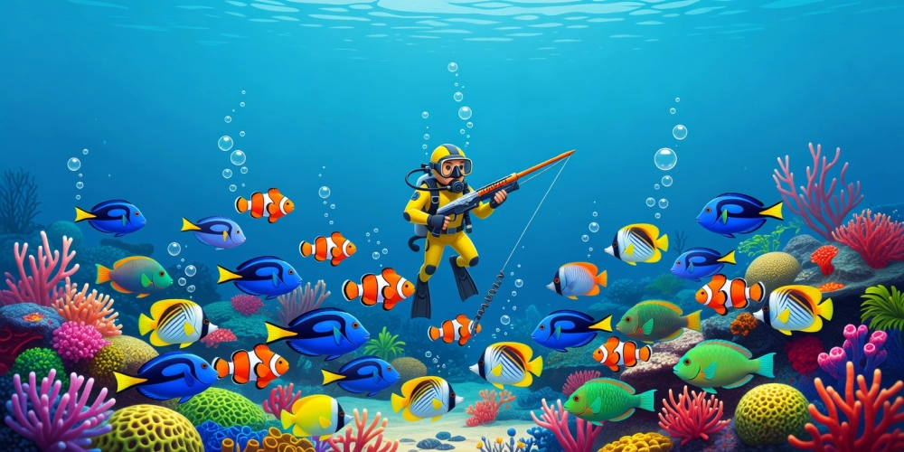 Minh họa giao diện game bắn cá zui nh88 với đại dương sống động và người chơi đang săn cá