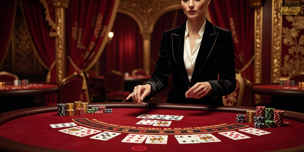 Minh họa bàn baccarat live casino với dealer chuyên nghiệp và giao diện hiện đại