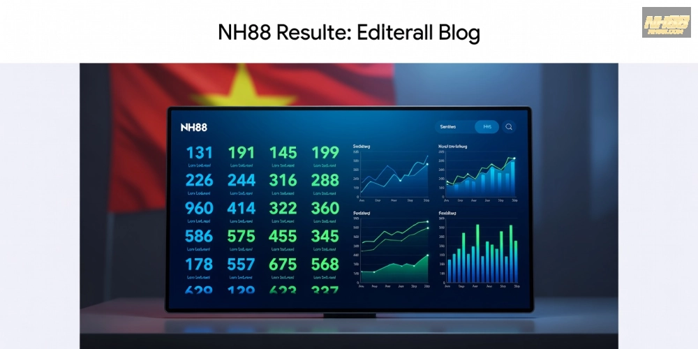 Minh họa khái niệm kết quả xổ số nh88 với giao diện trực tuyến hiện đại và các con số nổi bật