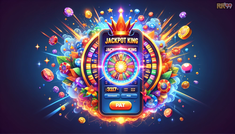 Giao diện jackpot king trên rr99 với hiệu ứng nổ hũ sống động